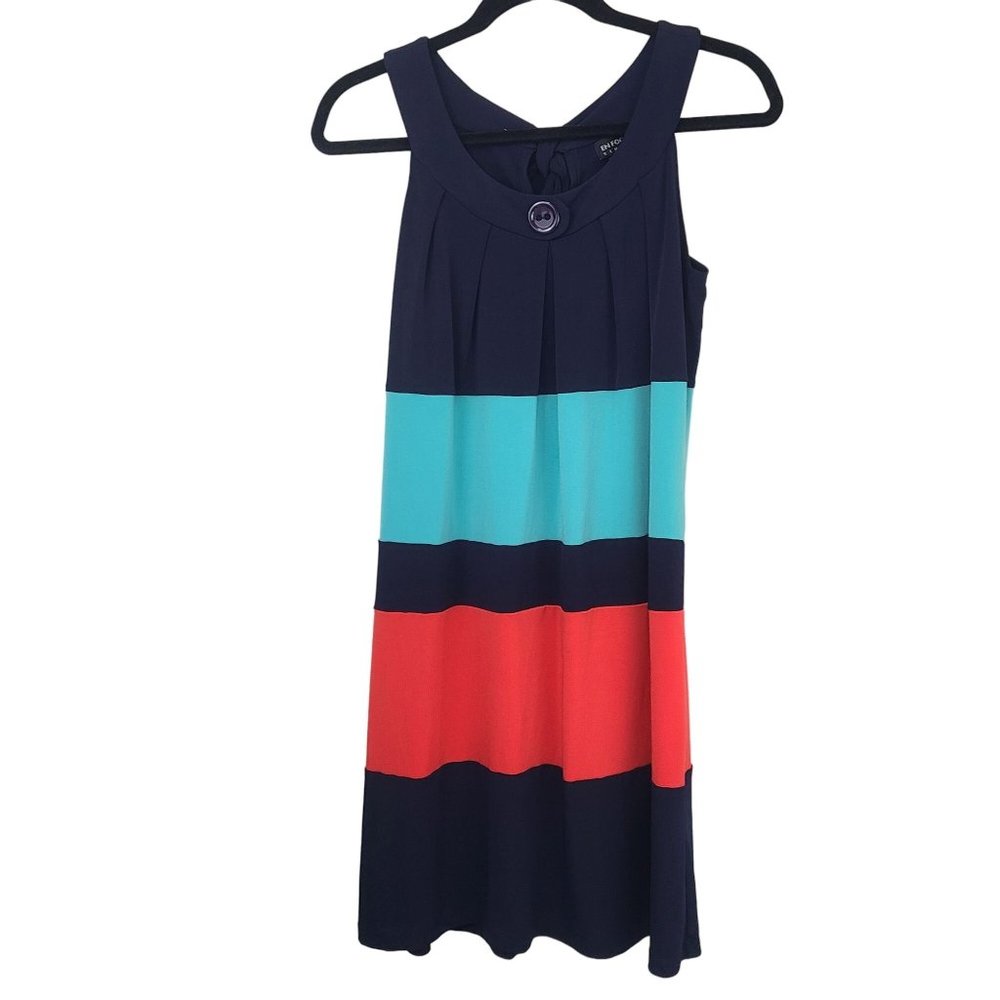 Enfocus Studio Womens Size 6 Blue Coral Color Block Sheath Dress Sleeveless